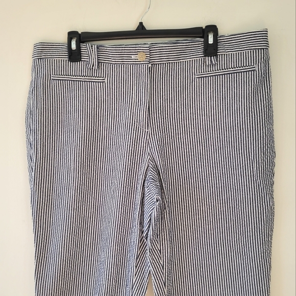 Ann Taylor Blue White Seersucker Striped Signature Cropped Pants 14 Tall 14T - Picture 5 of 6